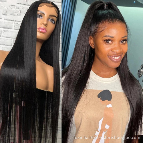 Wholesale 100% Raw Indian Cuticle Aligned Hair 150%  Pre Pluck 13x4 Transparent Frontal Swiss Lace Front Wig for Black Women